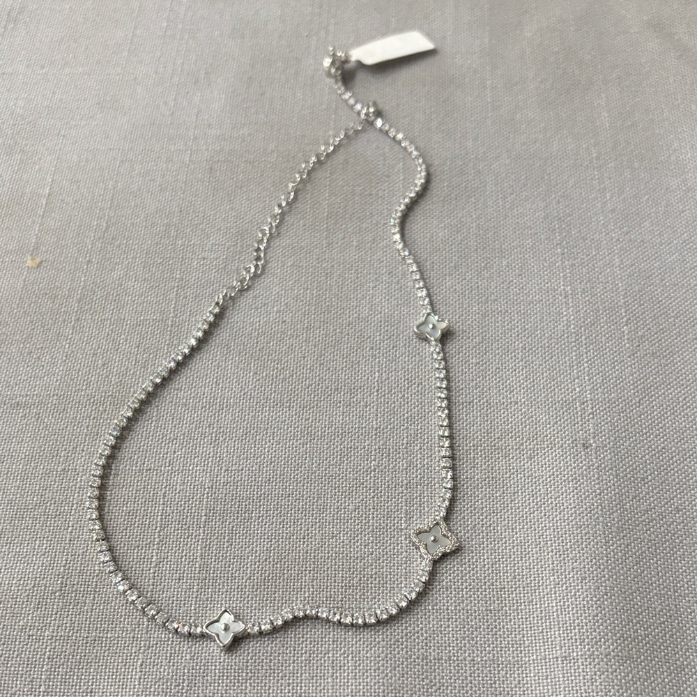 Sterling Silver Crystal Station Necklace - White